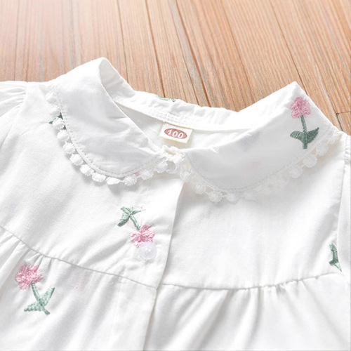 Baby Girl's Shirt 2025 Summer Wear Korean Style Embroidered Short Sleeve Top for Girls Fashion Baby White Blouse