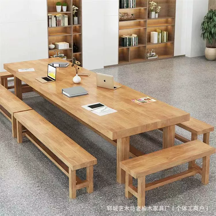 Старый письменный стол из цельного дерева из вяза Современный простой большой длинный стол для переговоров