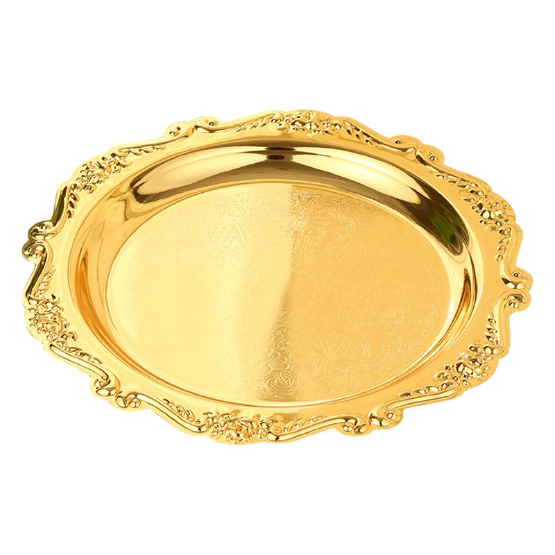 Iron Golden Embossed Small Tray Fruit Snack Cake Plate Decorative Plate Tea Cup Holder Jewelry Storage Plate Dessert Table