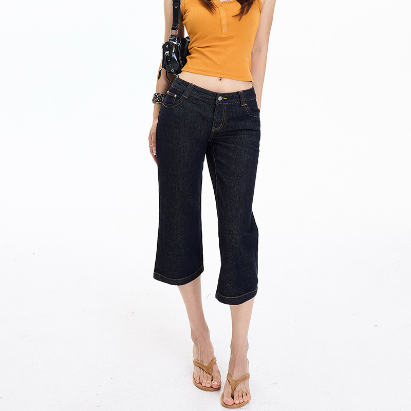 American Retro Style Cropped Jeans for Women, 2026 Summer Thin High Street Casual Versatile Slim-Fit 7/8 Length Pants