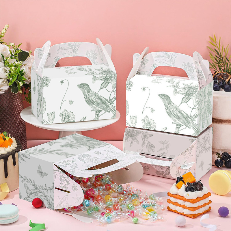 Spot Green Flower and Bird Gift Box Chinese Style Retro Printed Candy Snack Packaging Suitcase Party Gable Box