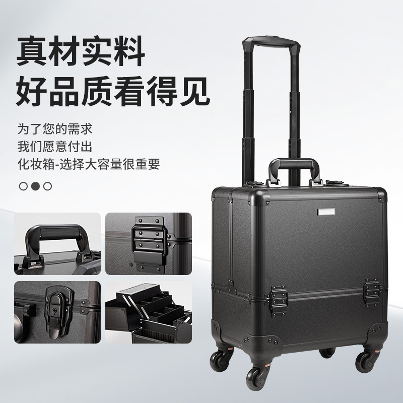 Caja de la carretilla del maquillaje profesional rueda universal portátil artista maquillaje Caja de Herramientas multifuncional cubo de agua negro caja de cosméticos