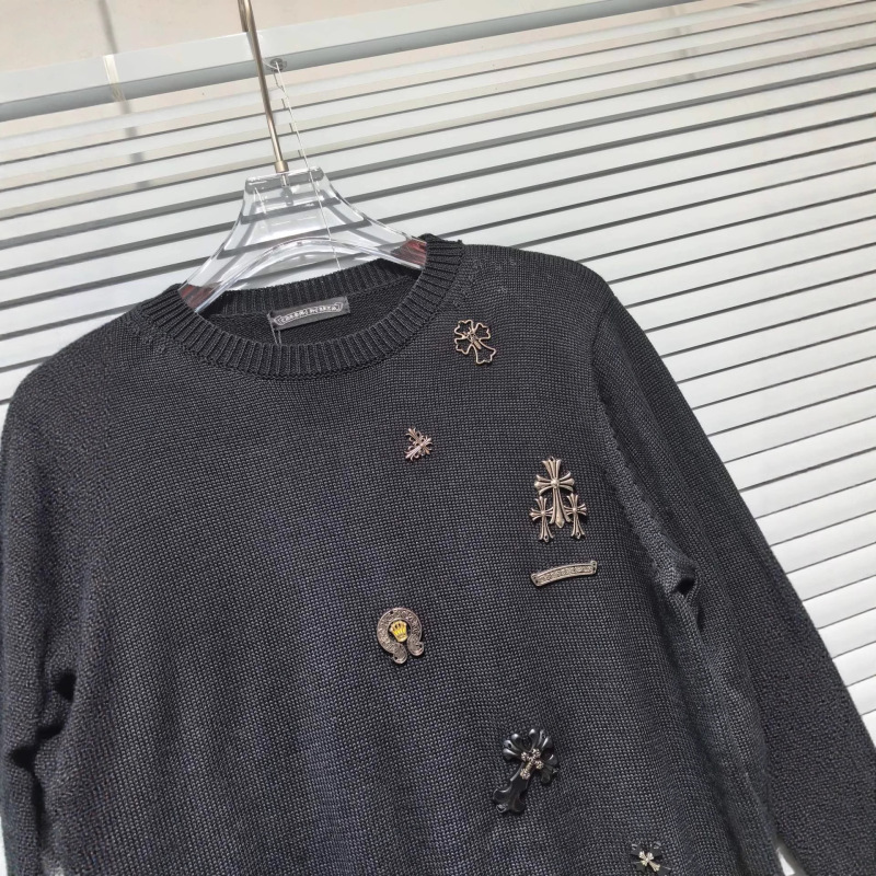 外贸跨境高品质25ss CH 秋冬新款梵文十字架圆领套头针织毛衣现货|undefined