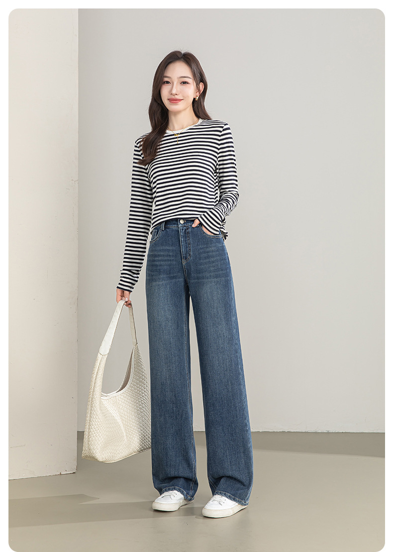 Quần jean nữ ống rộng cạp cao chất liệu tencel co giãn 4 chiều — xanh lam chi tiết 18