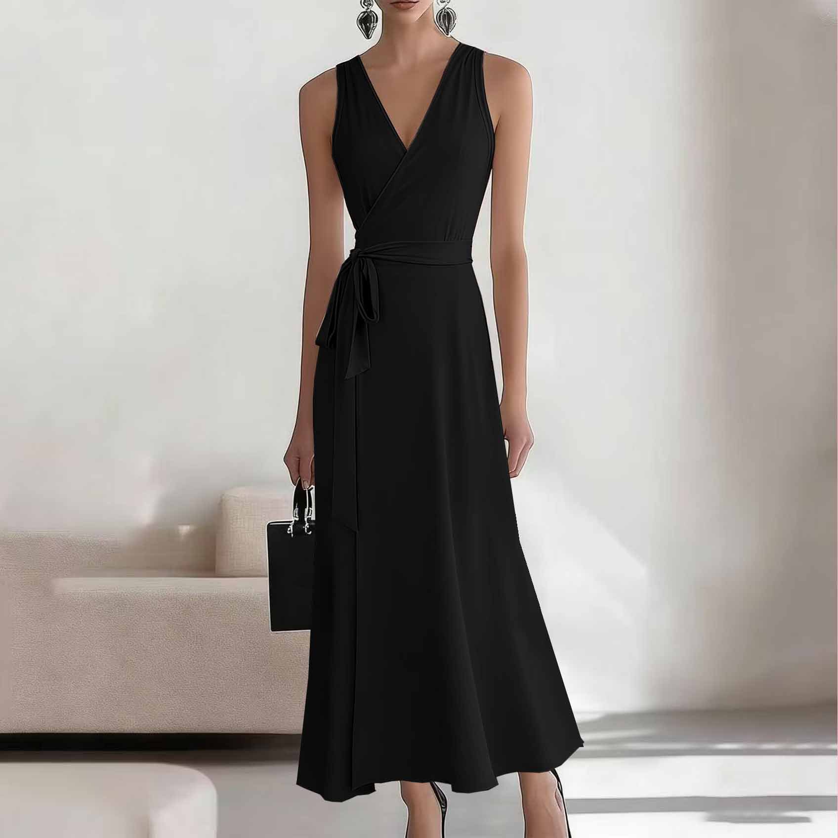 2026 European American Style New Sleeveless Elegant Cross-neck Belted Knitted Dress For Cross-border E-commerce On_ecoleips.com