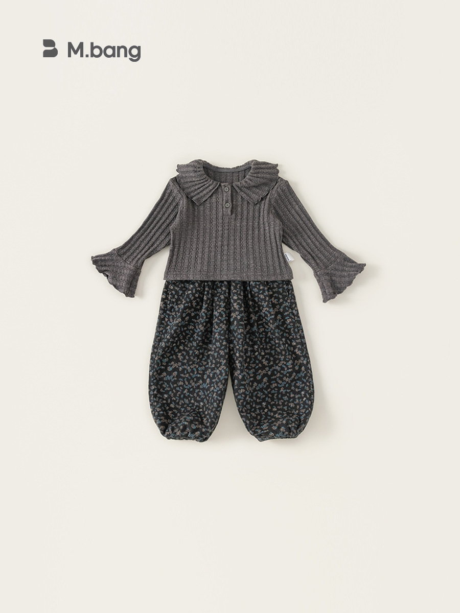 Yoobao ropa infantil de otoño niñas camiseta de punto 2026 nuevo bebé suéter de solapa pantalones de flor de dos piezas