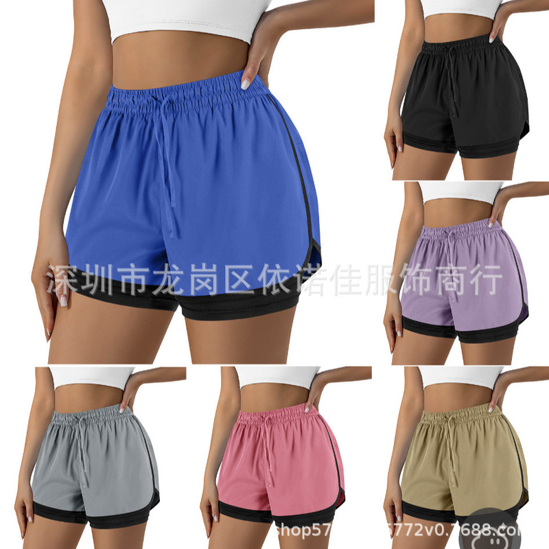 2025 Women's Double-Layer Fake Two-Piece Sports Shorts Running Shorts Quick-Drying Three-Point Pants