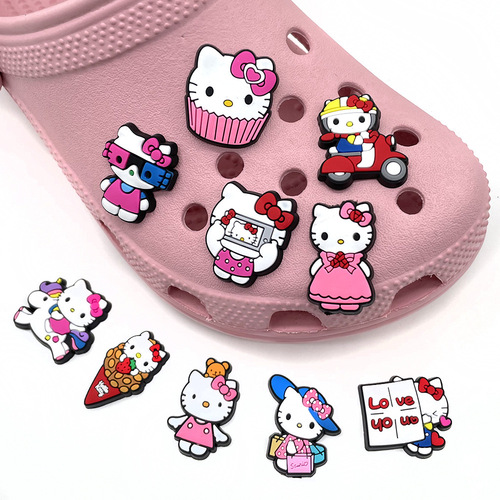 Crocs shoe flower PVC cartoon shoe buckle accessories cute KITTY cat shoe decoration decorative shoe flower shoe buckle set