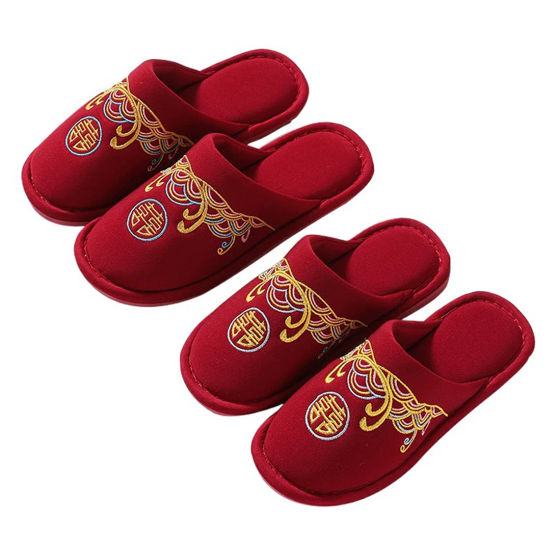 Свадебные тапочки праздничные красные осень и зима пара новобрачных