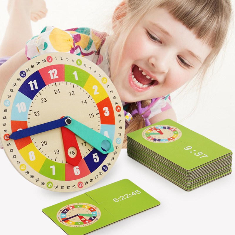 Madera de los niños pequeño reloj tiempo tablero cognitivo educación temprana juguetes kindergarten primaria Escuela Primaria primer grado Matemáticas enseñanza ayudas