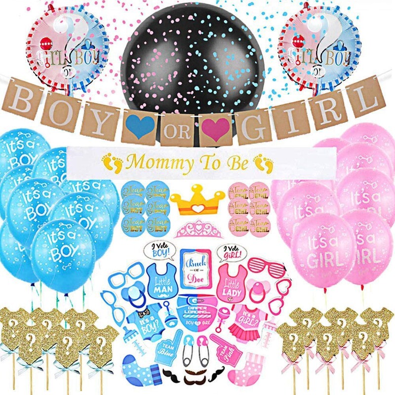 Gender Reveal Party Supplies Baby Party Decoration Boy or Girl Flag Confetti Balloon Photo Props
