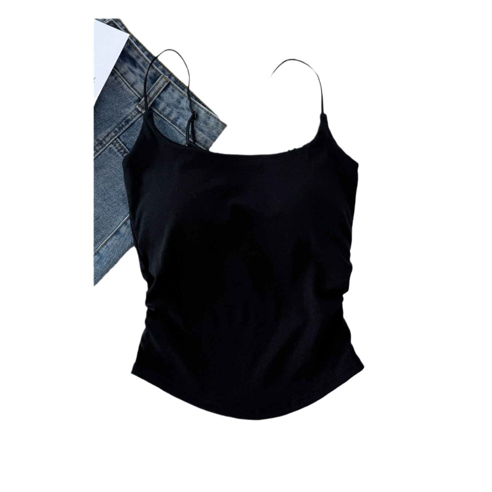 Deseo puro versátil pequeño diseño de la Honda plisada sexy camisola las mujeres desgaste interior y exterior que adelgaza la parte superior con el cojín del pecho