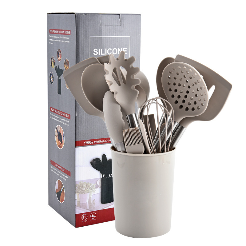 Utensilios de cocina de silicona, juego de mango de tubo de acero inoxidable, cuchara de pala para el hogar, espátula antiadherente, batidor, colador, juego de 15 piezas