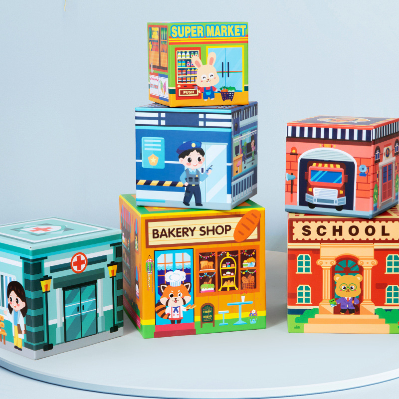 Venta directa de fábrica Juego de bloques de construcción de cinco piezas Caja de juguetes Coche de juguete Jenga Dile Juego creativo Juguetes educativos para niños