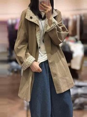 25新款质感木质系立领双面格纹中长款两面穿风衣外套146