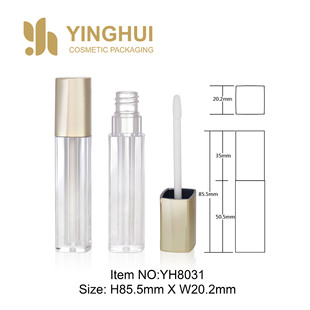 Square Lip Gloss Tube Cap Injection Spray Frosted Gold Bottle Injection Transparent Standard Hair Head Cosmetic Packaging Material