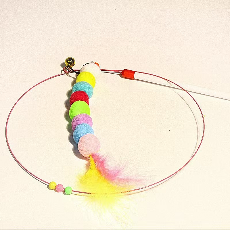Palo para gatos divertido, campana, pluma, alambre de acero, poste largo, juguete para gatos, auto-aburrido, interactivo, resistente a la captura, juguete para gatos