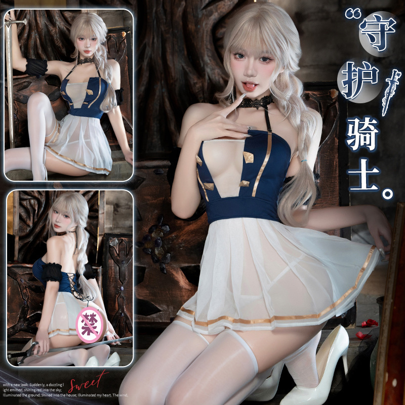Manyan Sexy Lingerie Sexy Halter See-Through Strap Cos Knight Uniform Suit Pleated Skirt 100004