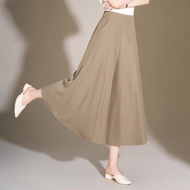 Women's Wide-Leg Pants 2025 New Summer Thin High-Waisted Loose Casual Skirt Pants Slimming Drapey Cropped Wide-Leg Skirt Pants