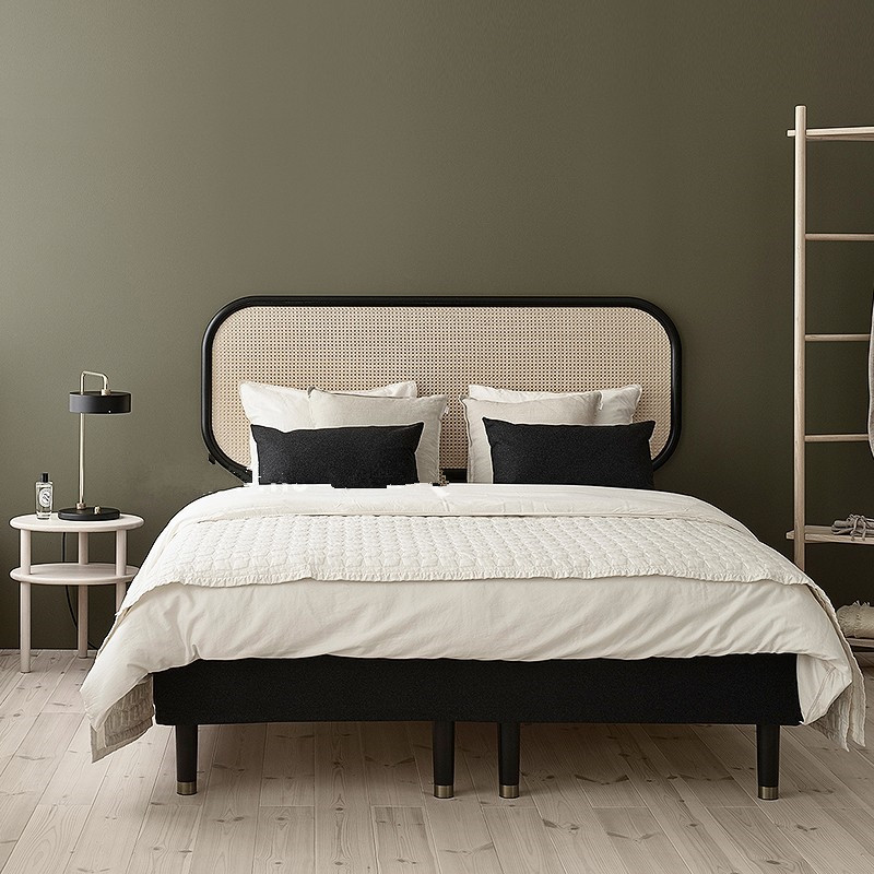 ins東南亞實木床民宿藤編床臥室黑色床頭櫃日式1.8米藤藝雙人床