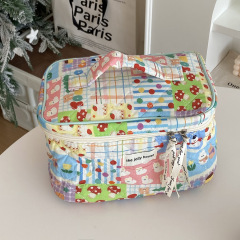 Colorful Patterned Cake Makeup Bag Storage Bag Cute Student Full Cotton Quilted Portable Large Capacity Handbag for Besties