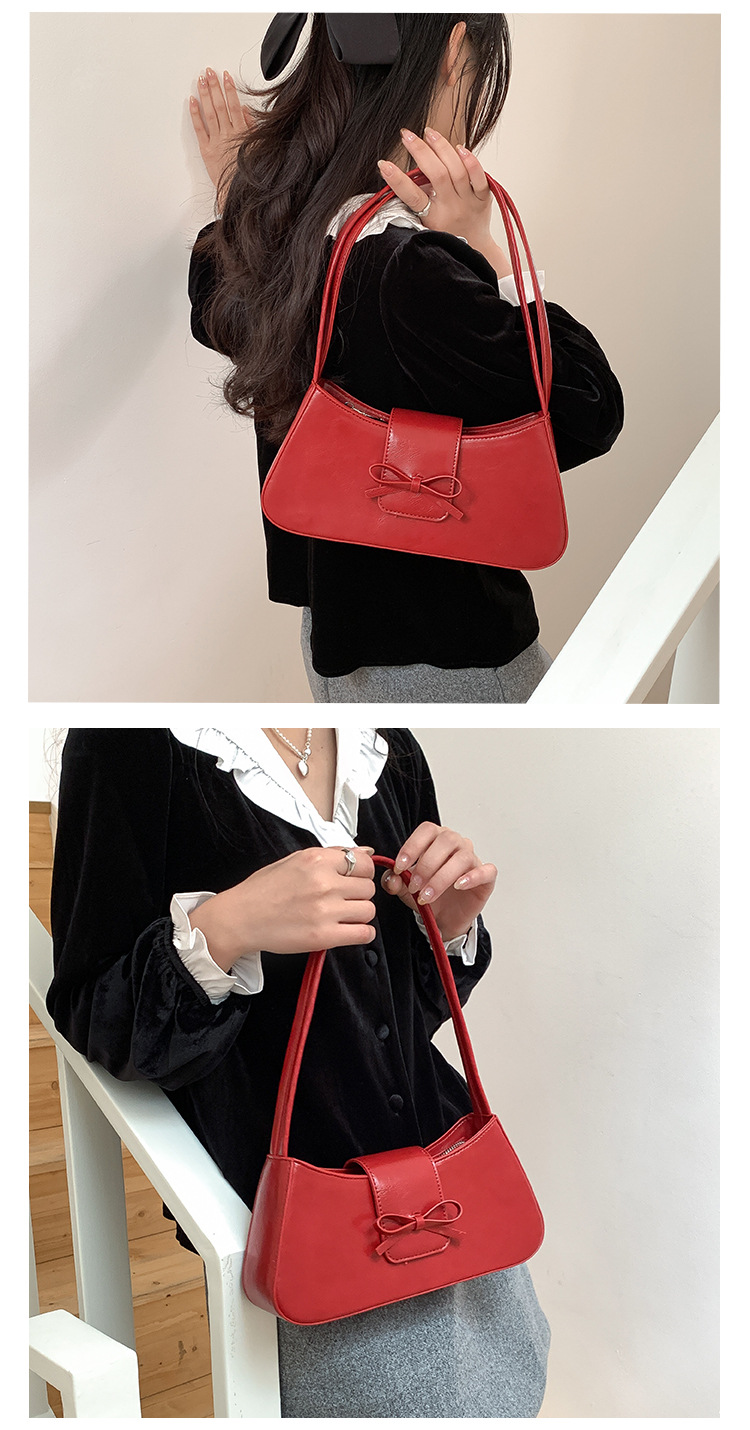 Borsa a tracolla singola rossa da donna 2024, nuova versione coreana, alla moda, minimalista, con fiocco sottobraccio_voghion.com