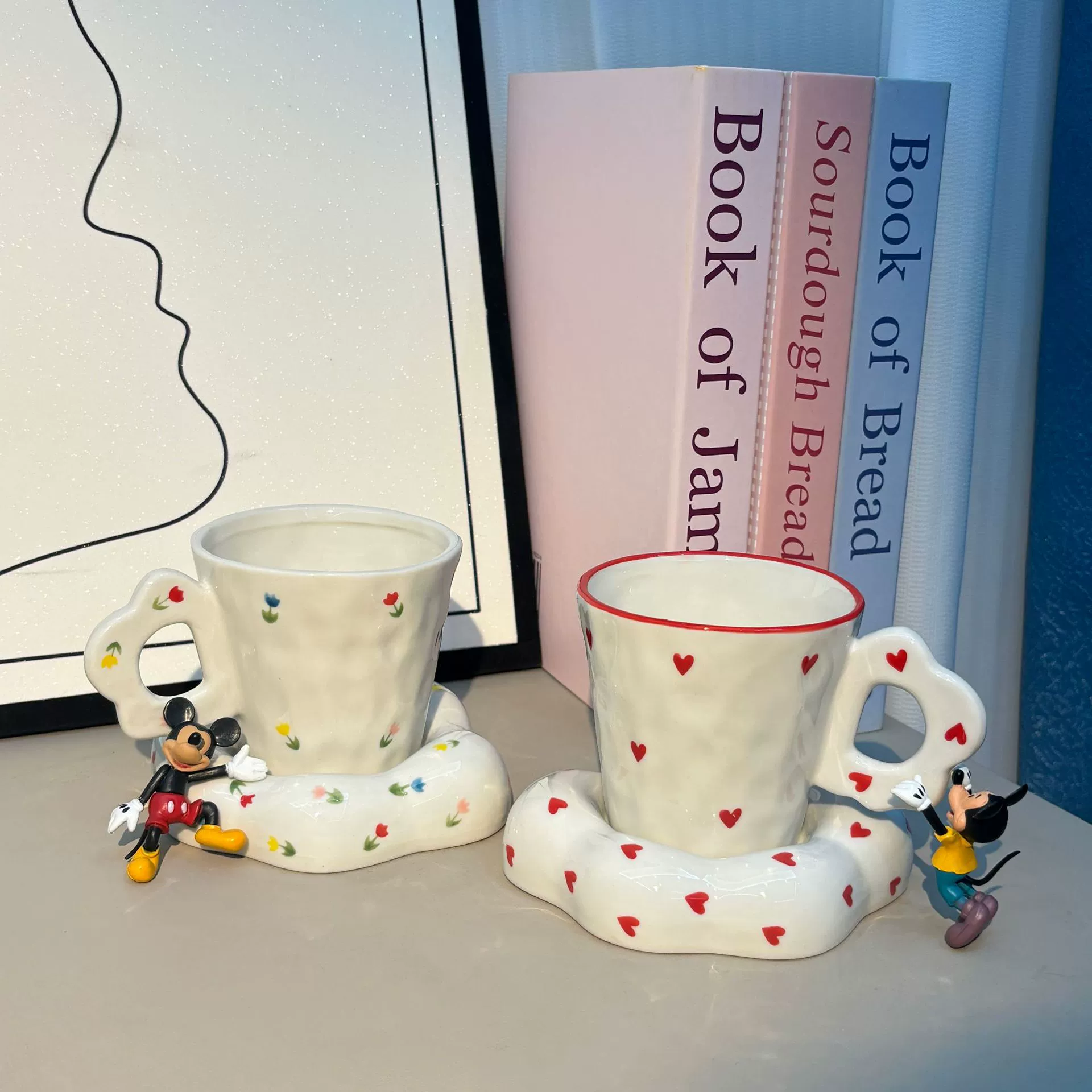 Корейский стиль стиль ин сүй HAND-painted любовь любовь керамическая тарелкаHand-pinch миска высокая ценность чашка кофе и блюдце овальная тарелка