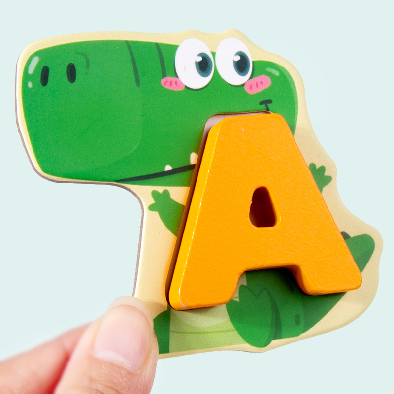 Juguetes educativos de madera para niños 26 letras rompecabezas de emparejamiento de animales educación temprana rompecabezas de emparejamiento de animales bloques de construcción image 5