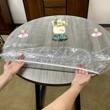 亚马逊PVC透明松紧带桌布圆形弹力桌套，弹力桌罩防水防油