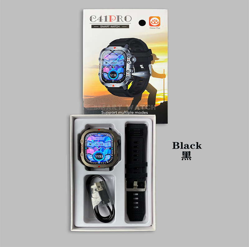 Smart Watch H11 Outdoor Sports Three-Proof Pedometer Heart Rate Bluetooth Call Voice Assistant Flashlight Watch Smart