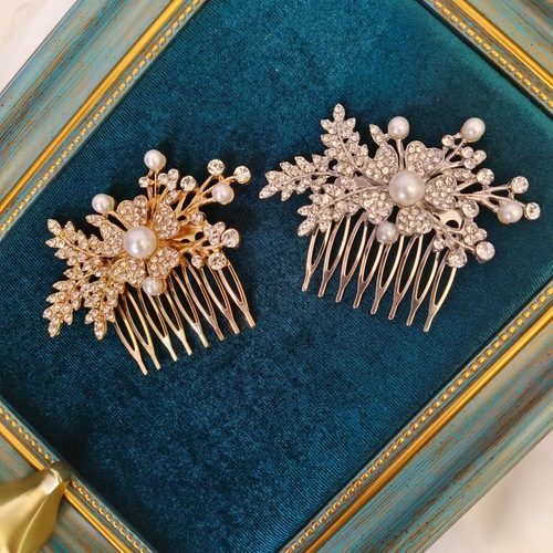 欧美跨境插梳气质新娘头饰古风汉服发饰珍珠水钻发梳淑女发型边夹