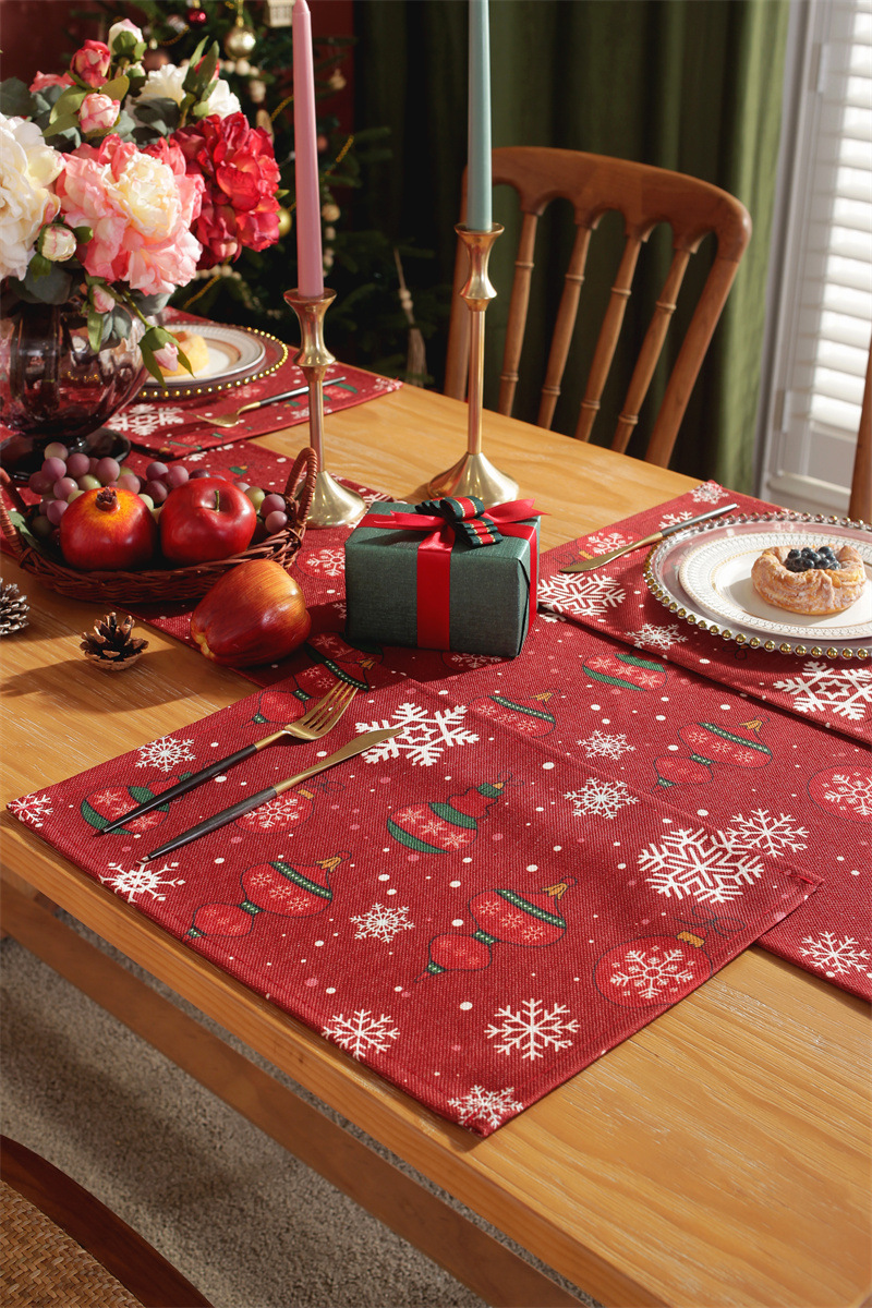 Runner da tavola natalizio stampato in policotone albero di Natale fiocco di neve tovaglietta tovagliolo tovaglia decorativa_voghion.com