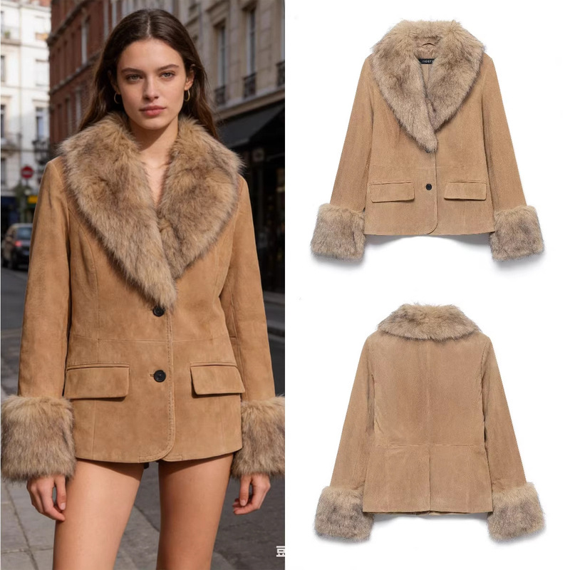 Z Brand Foreign Trade Cross-Border Wholesale European and American Style Women's Winter Suede Leather Faux Fur Effect Blazer Z Brand Foreign Trade Cross-Border Wholesale European and American Style Women's Winter Suede Leather Faux Fur Effect Blazer