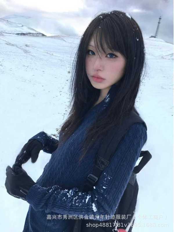 藏青色半拉链麻花毛衣女春秋冬修身显瘦设计感软糯温柔百搭针织衫|undefined