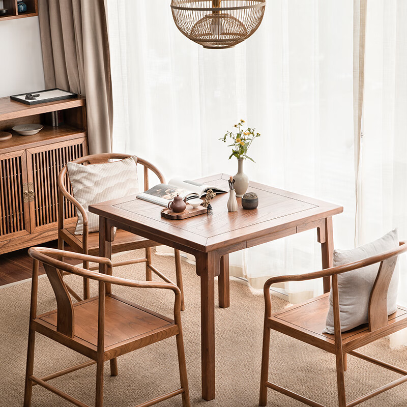 New Chinese Style Old Elm Square Table Square Dining Table and Chair Combination Set Home Small Apartment Dining Table Tea Table Eight Immortals Table