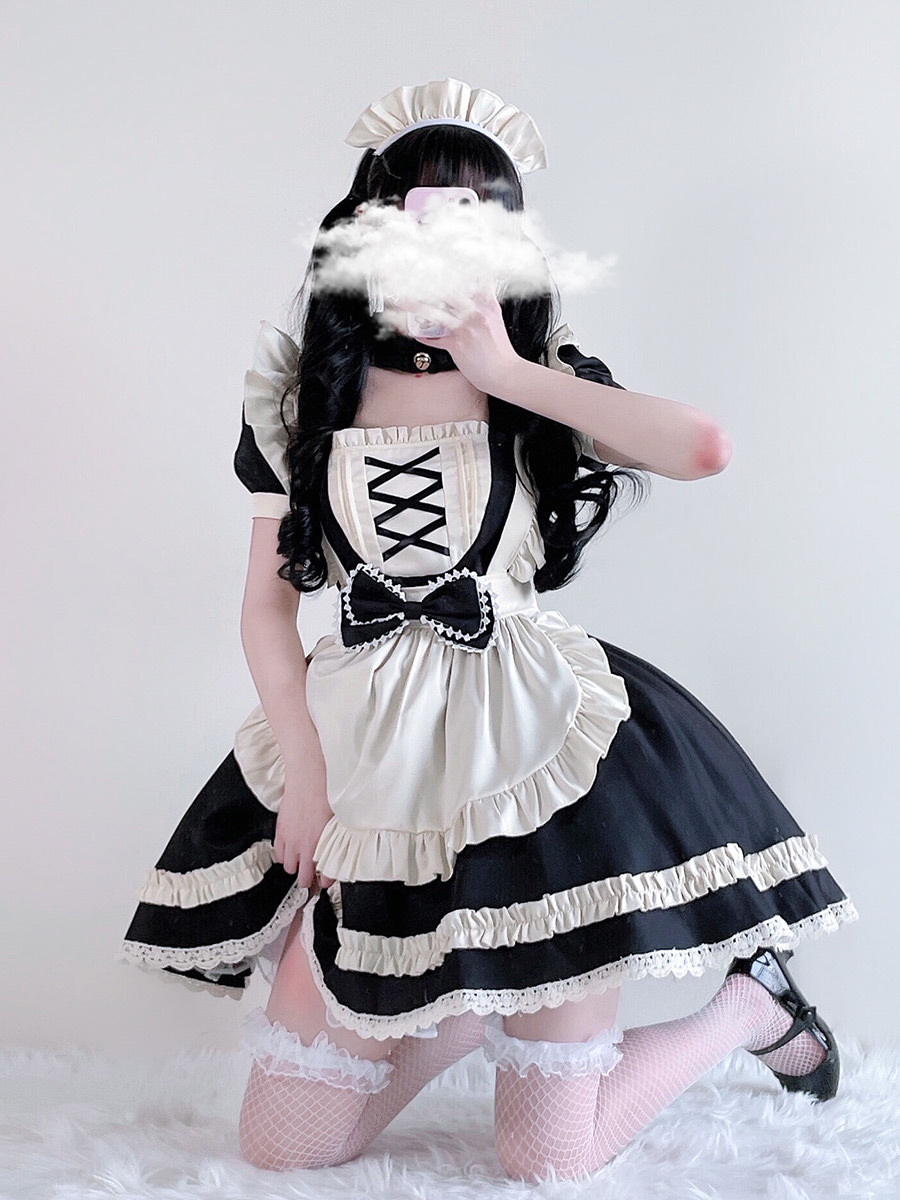 Japanese black and white lolita maid costume COS big guy cats big…