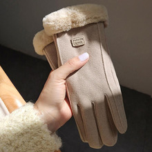 德绒保暖手套冬季韩版可爱学生加绒加厚麂皮绒触屏骑车玩手机批发