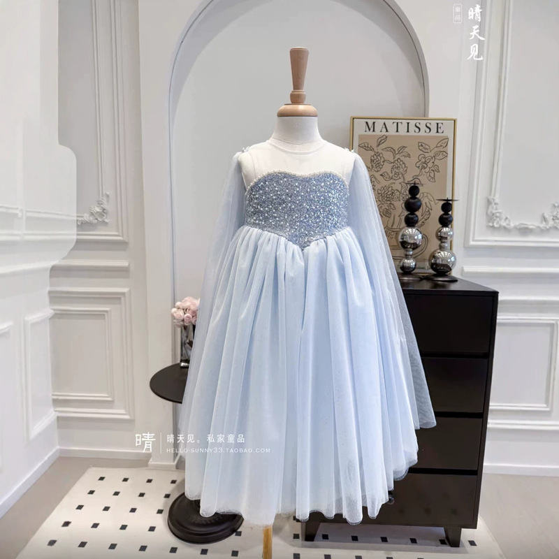 Girls' New 2026 Summer Elsa Sequin Princess Dress with Cape, Tank Dress, Piano Performance Dress, Birthday Dress Girls' New 2026 Summer Elsa Sequin Princess Dress with Cape, Tank Dress, Piano Performance Dress, Birthday Dress