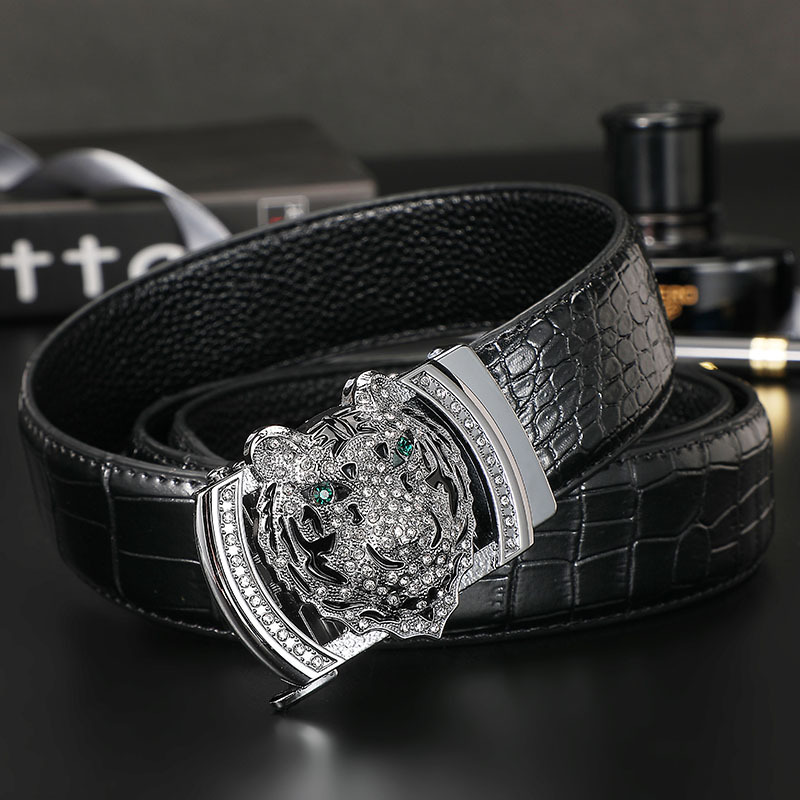 New Style Men's Belt, Tiger Head, Zodiac Year, Crocodile Belly Print Belt, Men's Business Casual Belt, Versatile Temperament_voghion.com