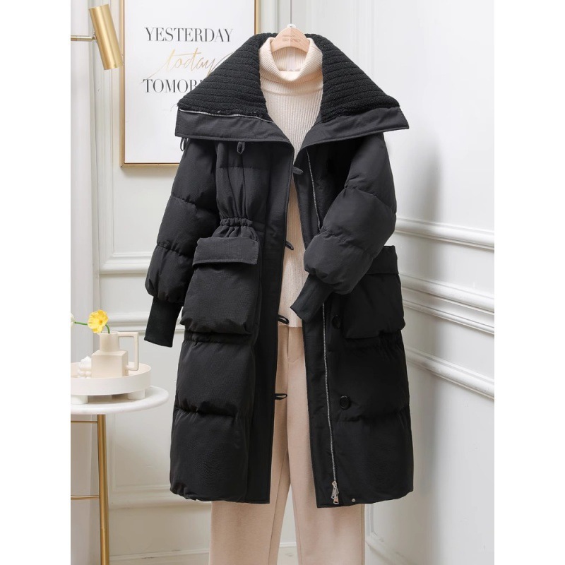 2023 inverno vendita calda nuovo stile coreano design della moda sensazione cappotto di cotone sopra il ginocchio cappotto di cotone colletto lungo cappotto retrò_voghion.com