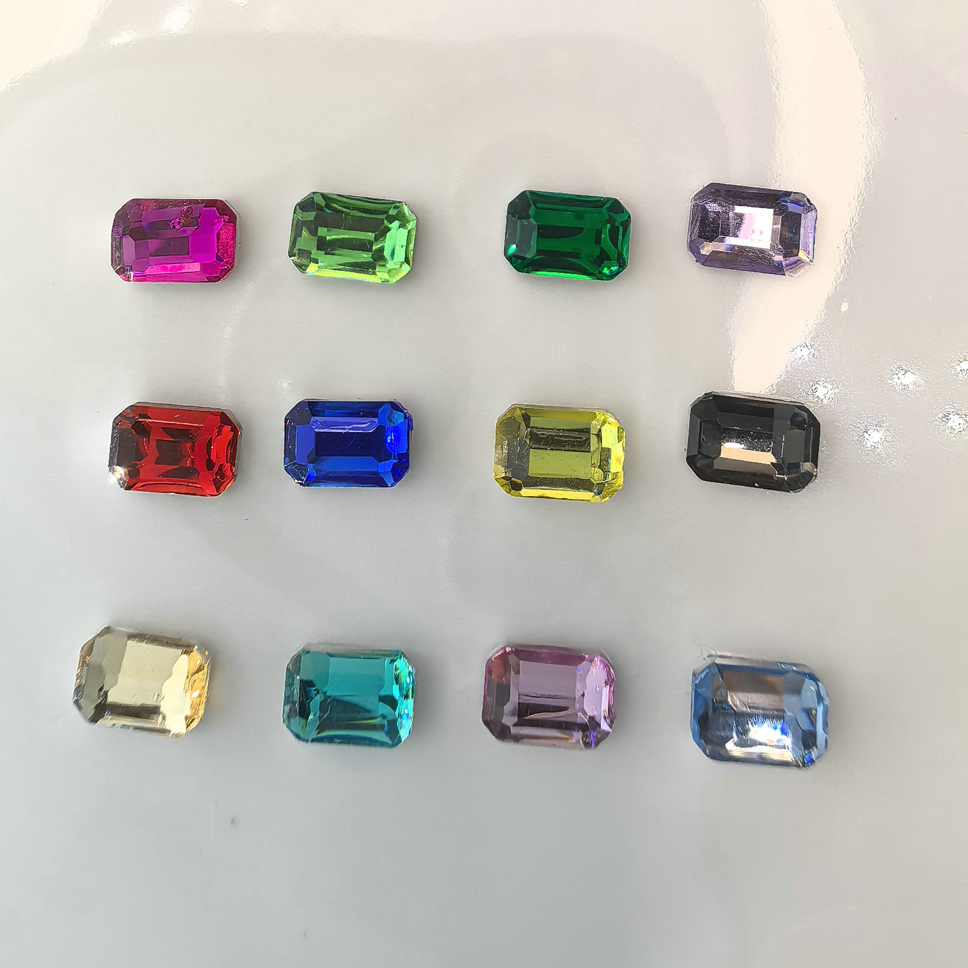 5.4.004,八角方钻超闪白色透明平底异形钻长方形钻指甲树