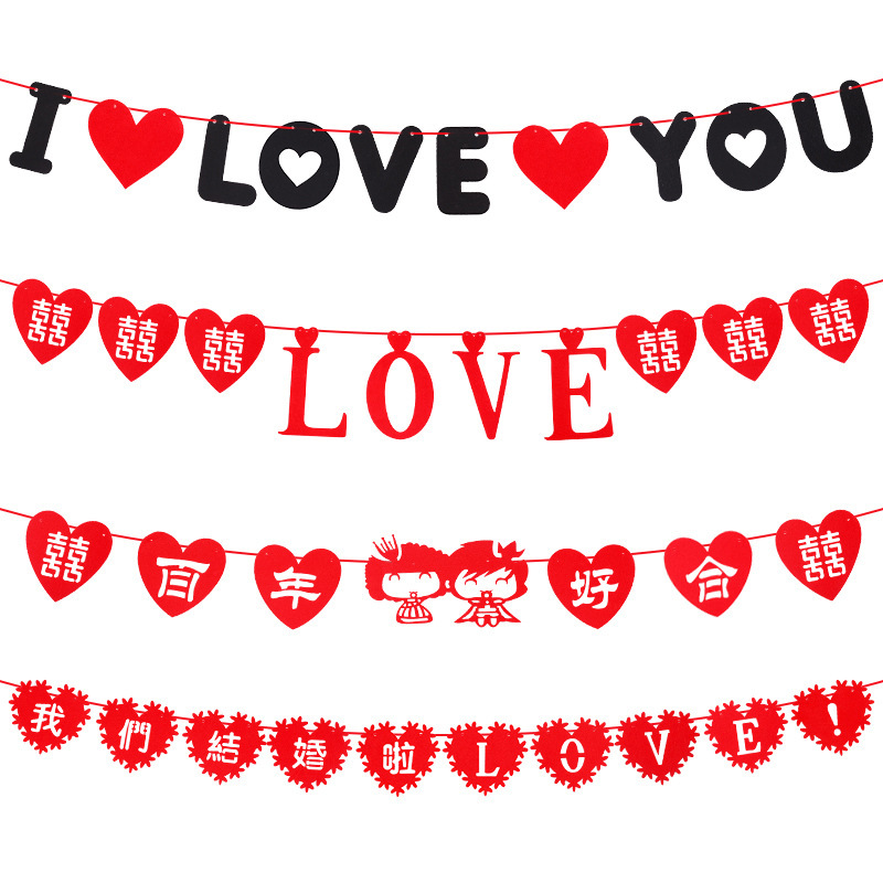 Fabricantes al por mayor de varios estilos de fieltro no tejido flor de boda decoración de la sala de estar de boda colgantes de bandera