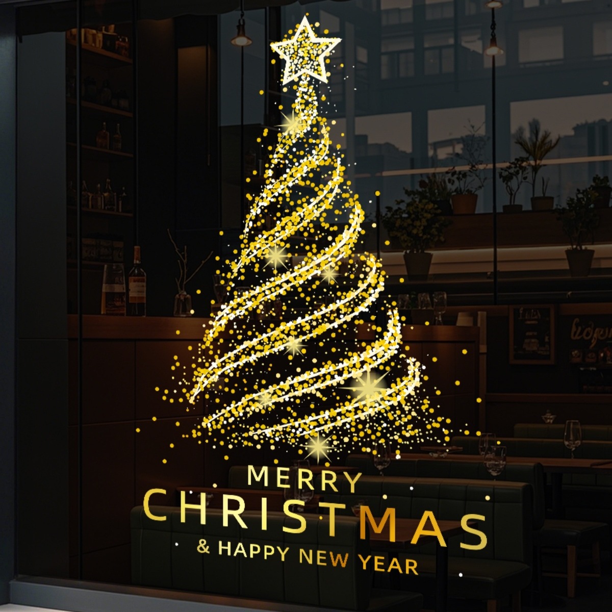 圣诞节装饰品玻璃门贴纸窗花公司圣诞树雪花氛围场景布置静电贴