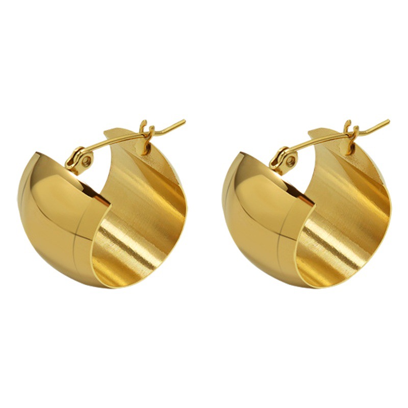 Marka Francia pendiente de bola redonda pendientes de tipo C versión de alta calidad de acero de titanio Chapado en 18K pendientes de oro real F446