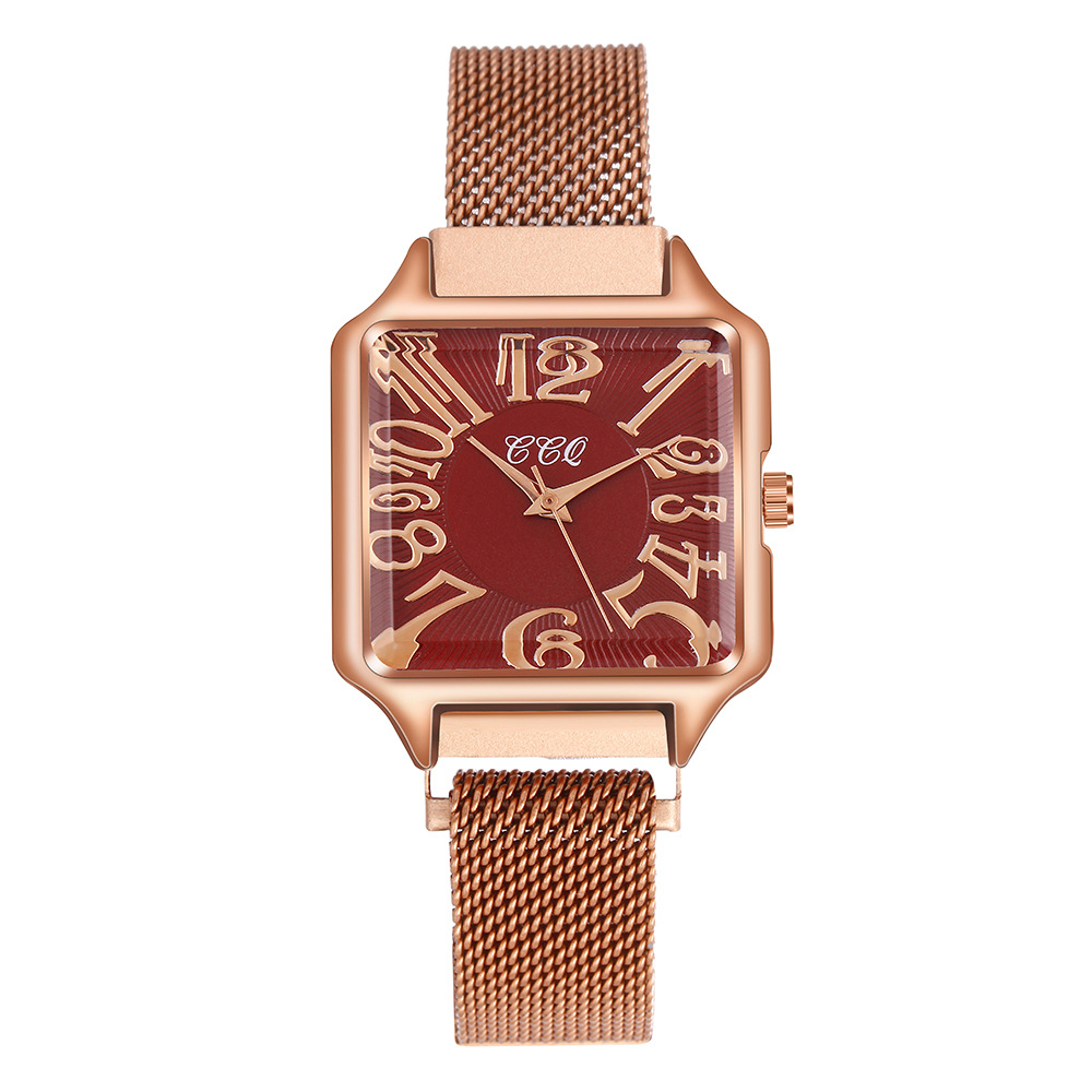 Νέο μοντέρνο γυναικείο μοντέρνο μοντέρνο μινιμαλιστικό τετράγωνο καντράν από χαλαζία με δικτυωτό λουράκι πόρπης_voghion.com