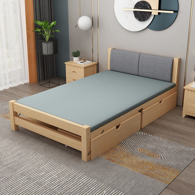 Cama de madera sólida de 1,2 m moderna simple de 1,5 m cama individual cama doble económica de 0,8 m cama plegable con respaldo suave