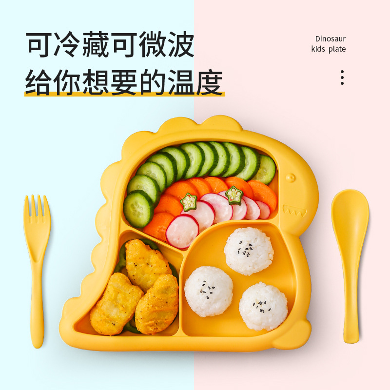 Dinosaurio infantil cubiertos set de grado alimenticio pp bebés suplemento tazón horno de microondas puede dividir platos de comedor cucharas de tazón