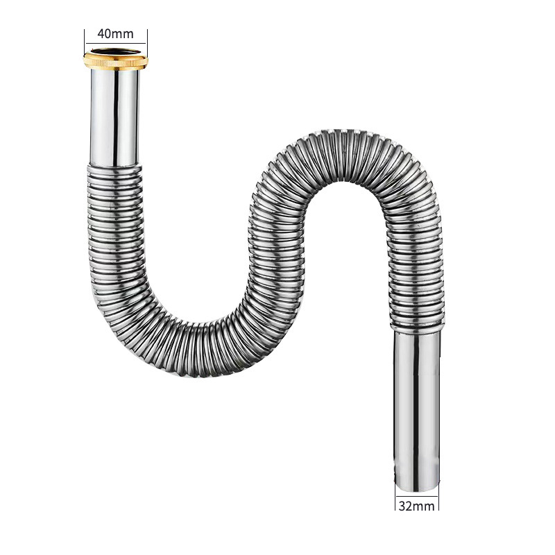 Tubo de drenaje de lavabo de acero inoxidable 304 Tubo de drenaje de aguas residuales y desodorante de drenaje de agua de cocina Tubo corrugado