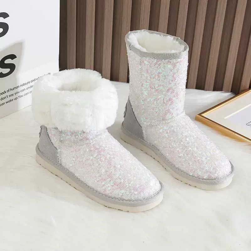 2024 зима новый CE блестки снежные сапоги женский бархат утолщенный теплая мода противоскользящая северо-восточная хлопчатобумажная обувь шерстяная обувь