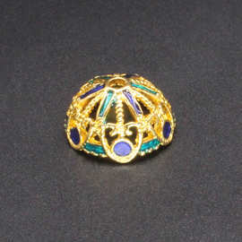 古风景泰蓝滴油烧蓝珐琅彩流苏帽盖DIY合金饰品配件花帽014